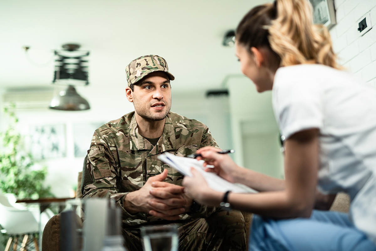 Military man receiving alcohol rehab treatment